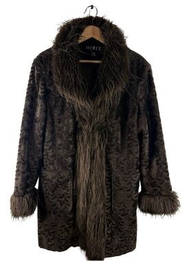 Penny Lane Coat Vintage Fur Trim Brown Large Boho